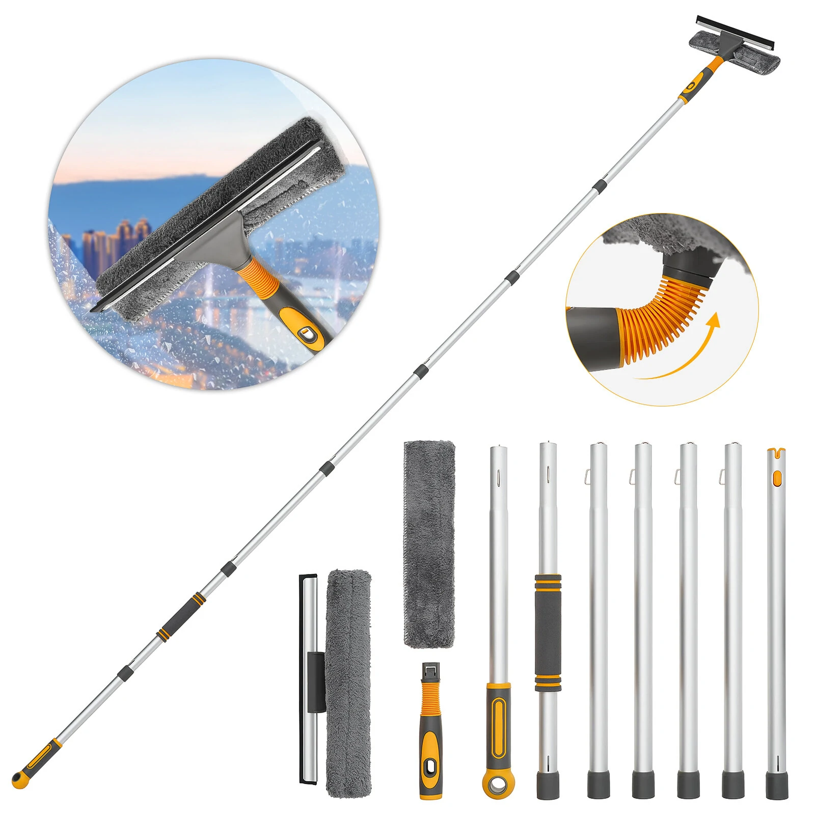 (image for) Professional Window Squeegee Cleaner, 2 in 1 Shower Squeegee with Extension Pole, 103 IN Telescopic Window Washing Equipment with Bendable Head, Glass Cleaning Tools for Indoor/Outdoor High W